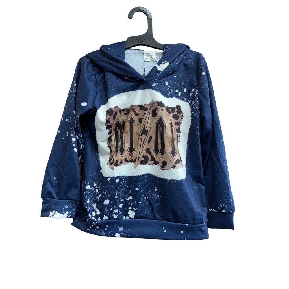 Mini Navy Blue Hoodie With Leopard Print & Splatter Design 6/7